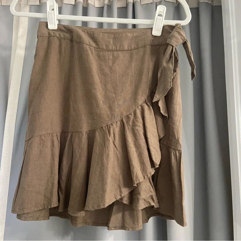 FREE PEOPLE Linen Ruffle Mini Wrap Skirt Size 0